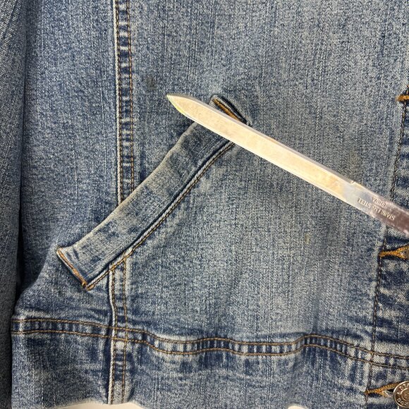 Debra deRoo Embellished Denim‎ Jacket Women’s Large Patch Detail Crown Crest VTG - Picture 8 of 16